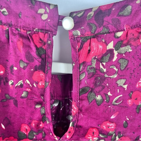 Tulle Burgundy Floral Ruffle Blouse 100% Cotton Romantic Top Size Large L Y2K - Picture 9 of 9